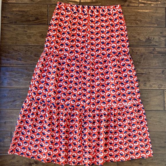 Boden Thea Maxi Skirt Tiered Long Boho Red Floral Women's 12R 100% Cotton - Picture 2 of 8
